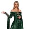 Women's Renaissance Queen Costume Emerald Green Gown with Lace Accents and Braided Closures